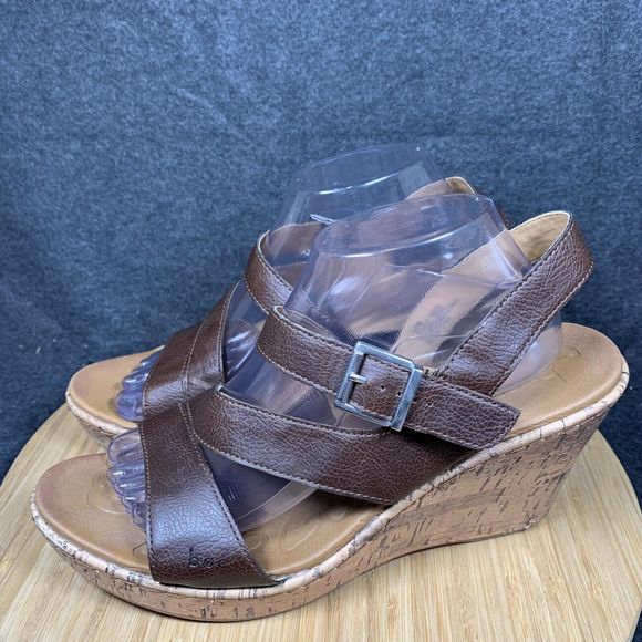 Boc Sandals Womens 11 Brown‎ Wedge Cork Open Toe Buckle Strappy Slingback - Picture 3 of 7